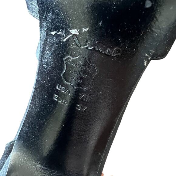 Nina Black Satin Ruffled Stiletto Peep Toe Pumps WMNS SZ 7 Perfect Holiday Shoe - Picture 5 of 7